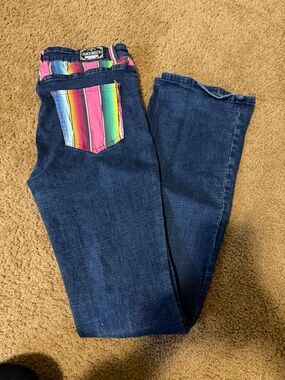 Dark Wash ranch Dressn Jeans with Pink serape Accent